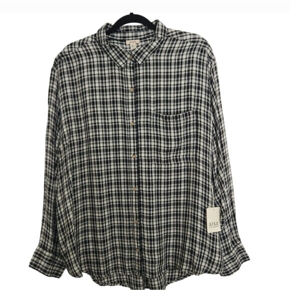 a.n.a Tops - a.n.a A New Approach Womens Oversized Button Front Black & White Plaid Shirt XXL